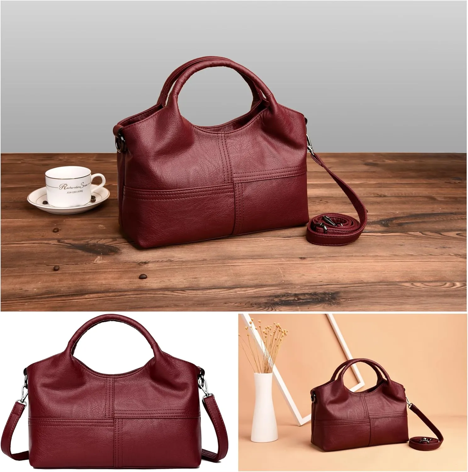 FSD. WG Leather Shoulder Bags Purses and Handbags for Women Top Handle Tote Satchel Ladies Hobo Bags