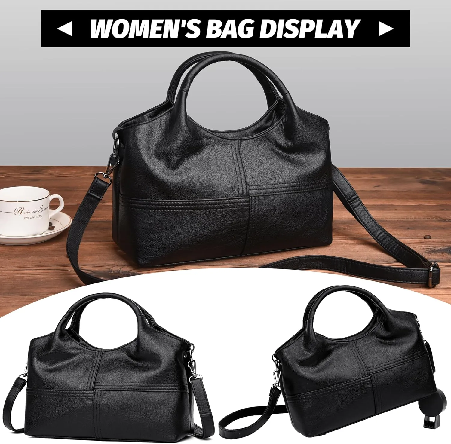 FSD. WG Leather Shoulder Bags Purses and Handbags for Women Top Handle Tote Satchel Ladies Hobo Bags