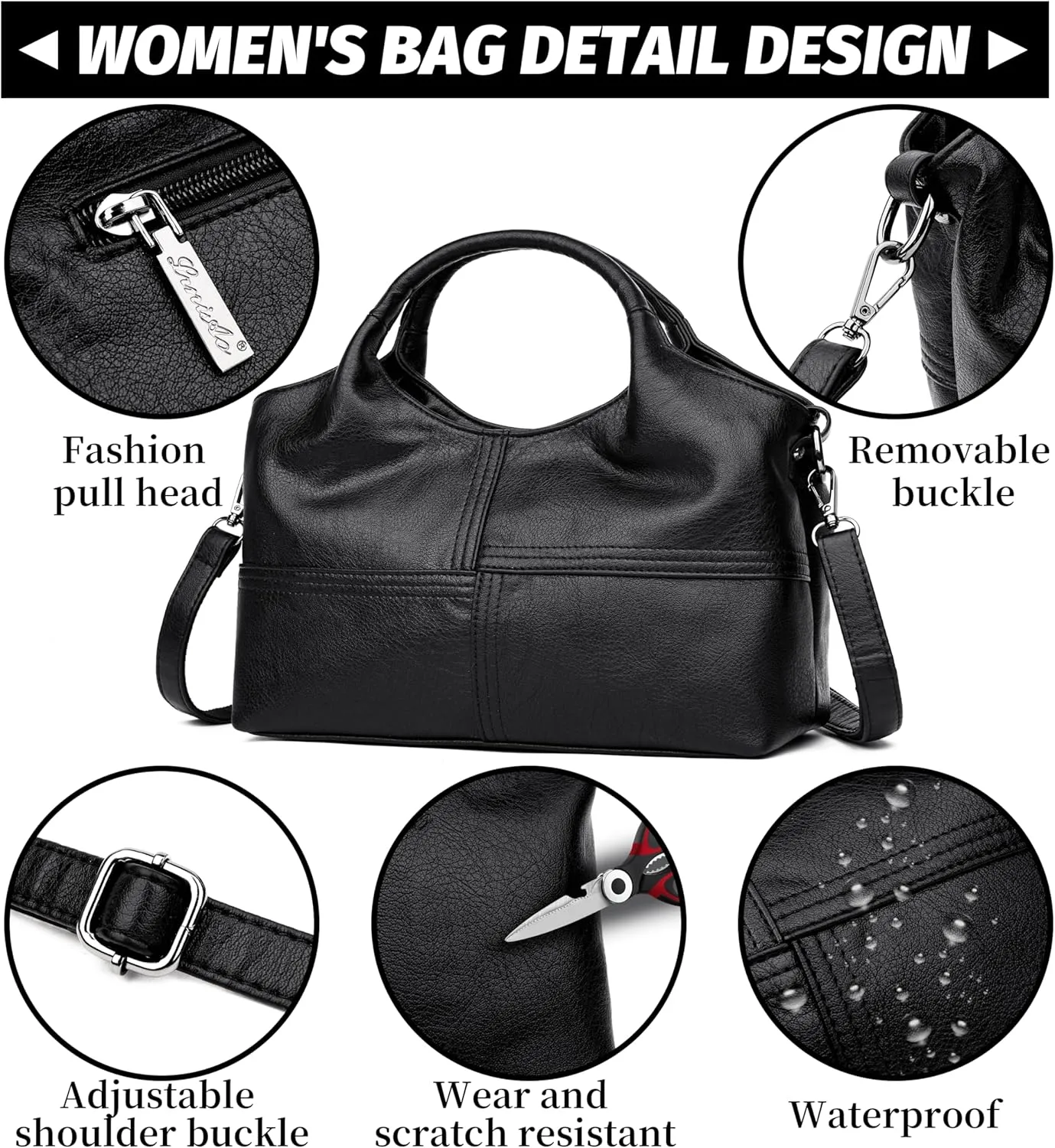 FSD. WG Leather Shoulder Bags Purses and Handbags for Women Top Handle Tote Satchel Ladies Hobo Bags
