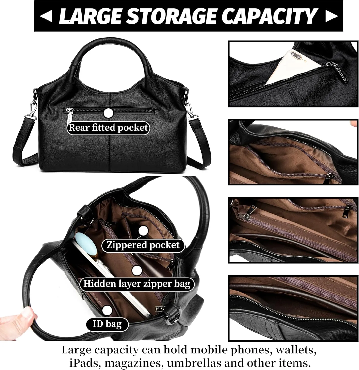 FSD. WG Leather Shoulder Bags Purses and Handbags for Women Top Handle Tote Satchel Ladies Hobo Bags
