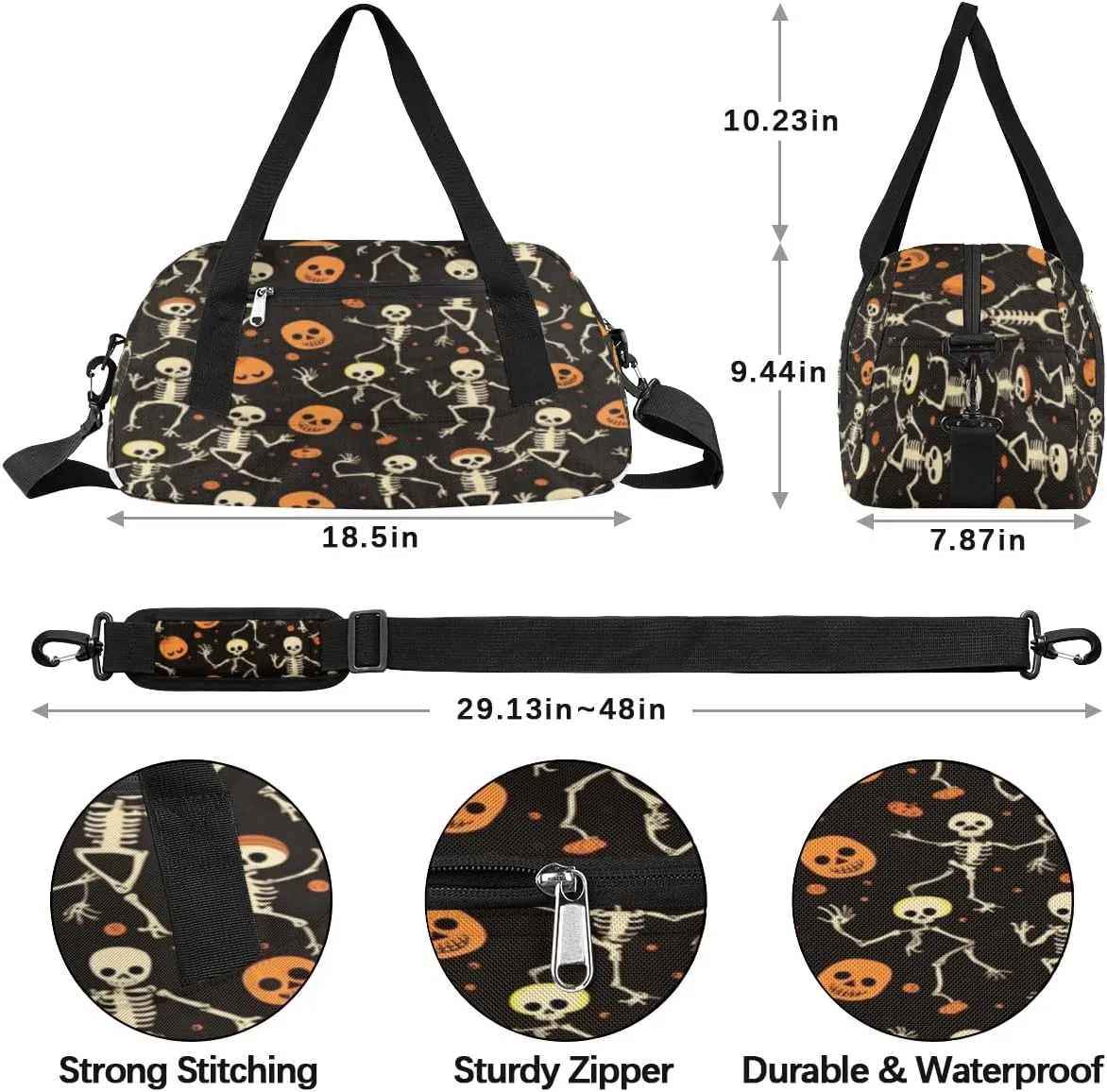 Funny Skull Halloween Gym Bag, Duffle Bag, Weekender Bag, Duffel Bag, Overnight Bag, Travel Duffel Bag, Dance Bag, Tote Bag, Beach Bag, Pool Bag, Gym Duffle Bag, Carry on Bag