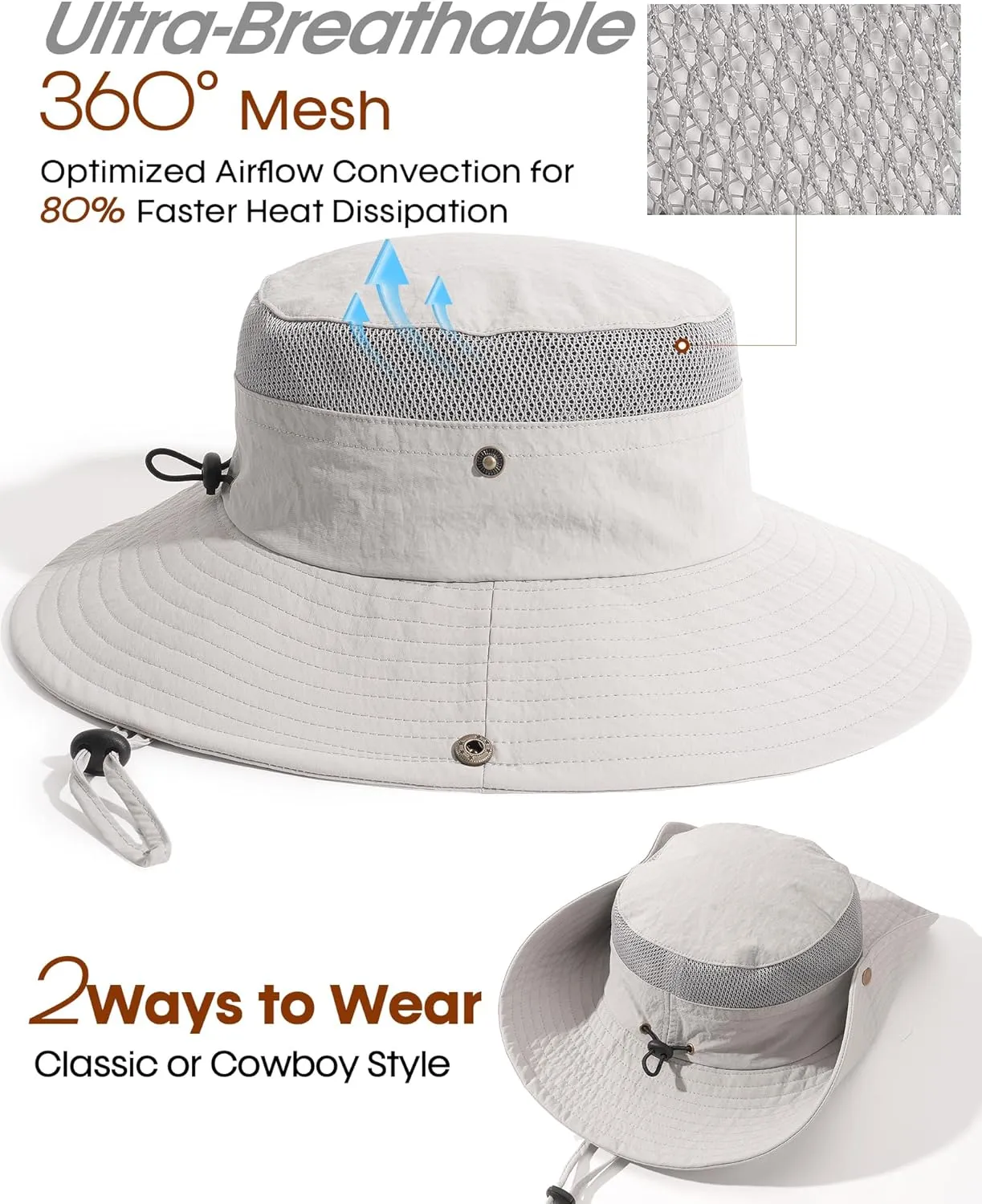 FURTALK Sun Hats for Men Women Fishing Hat UPF 80  Breathable Wide Brim Hiking Summer UV Protection Bucket Hats