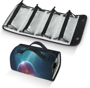 Galaxy Jellyfish Travel Toiletry Bag Clear Cosmetic Bag Organizer Waterproof Foldable Makeup Bag with 4 PVC Pouches Travel Organizer Bags for Luggage Business Trip