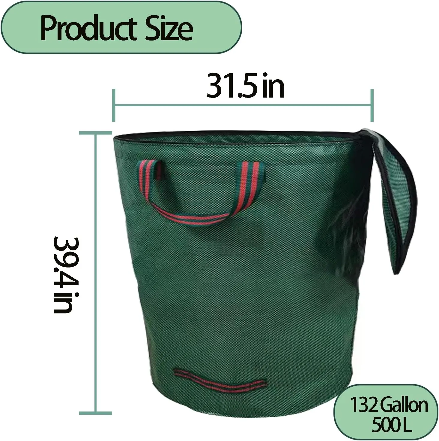 Garden Bags for Leaves, Leaf Bags Reusable Zippered Top with Yard Leaf Collector Bag Heavy Duty with 4 Handles Garden Leaf Bag Leaf Collector Come with Gloves (132Gallon)