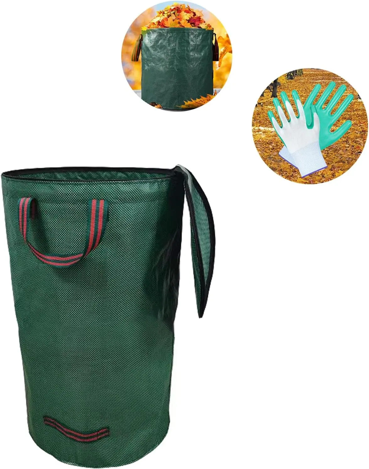 Garden Bags for Leaves, Leaf Bags Reusable Zippered Top with Yard Leaf Collector Bag Heavy Duty with 4 Handles Garden Leaf Bag Leaf Collector Come with Gloves (132Gallon)