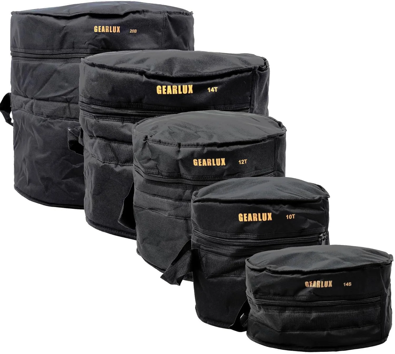 Gearlux 5-Piece Drum Bag Set with 10mm Padding for 10" Tom, 12" Tom, 14" Tom, 14" Snare, and 20" Bass Drum