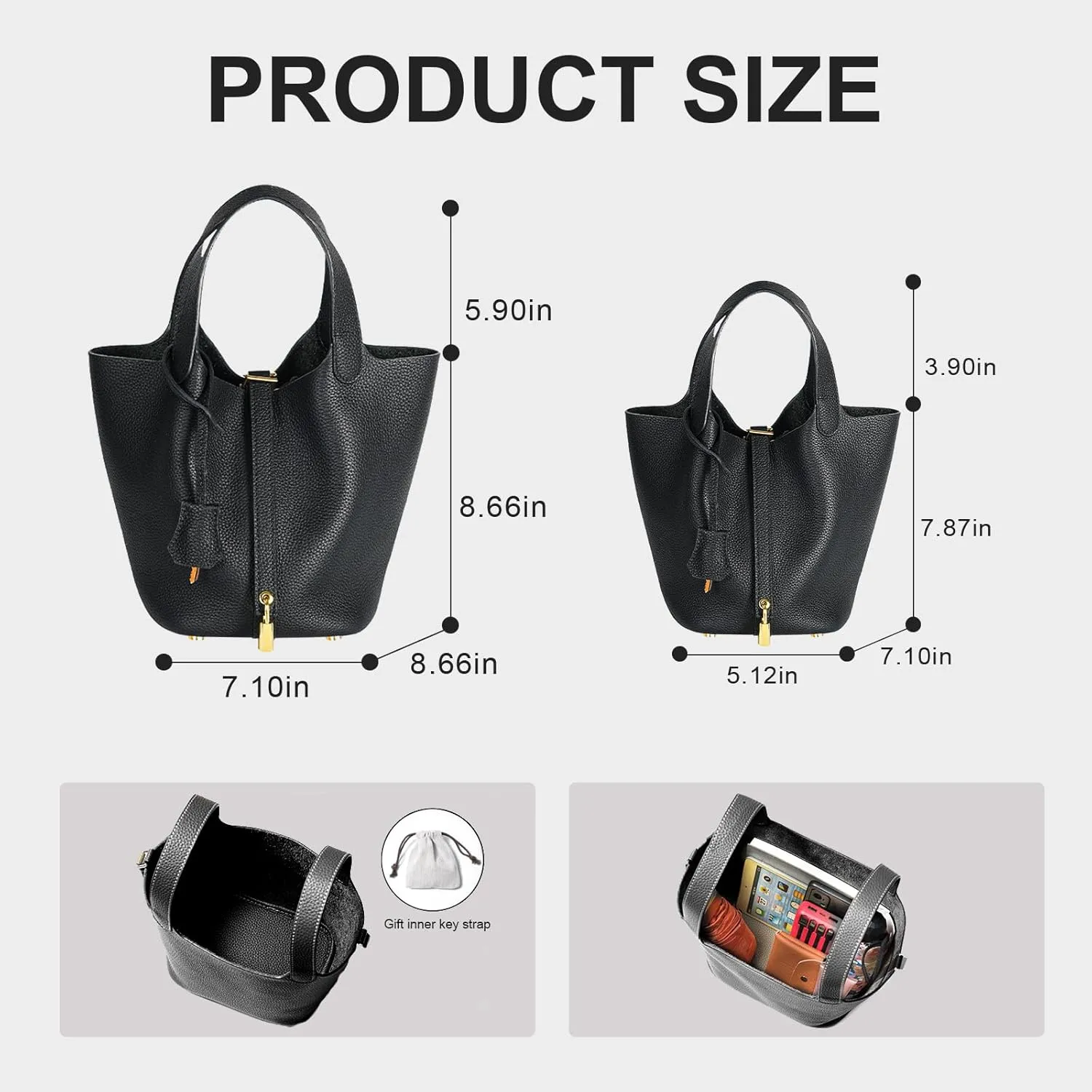 Genuine Leather Bucket Bag for Women, Lock Design Handbags Vegetable Basket, Shoulder Handbag Satchel Purses