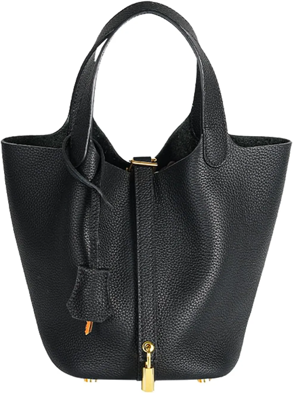 Genuine Leather Bucket Bag for Women, Lock Design Handbags Vegetable Basket, Shoulder Handbag Satchel Purses