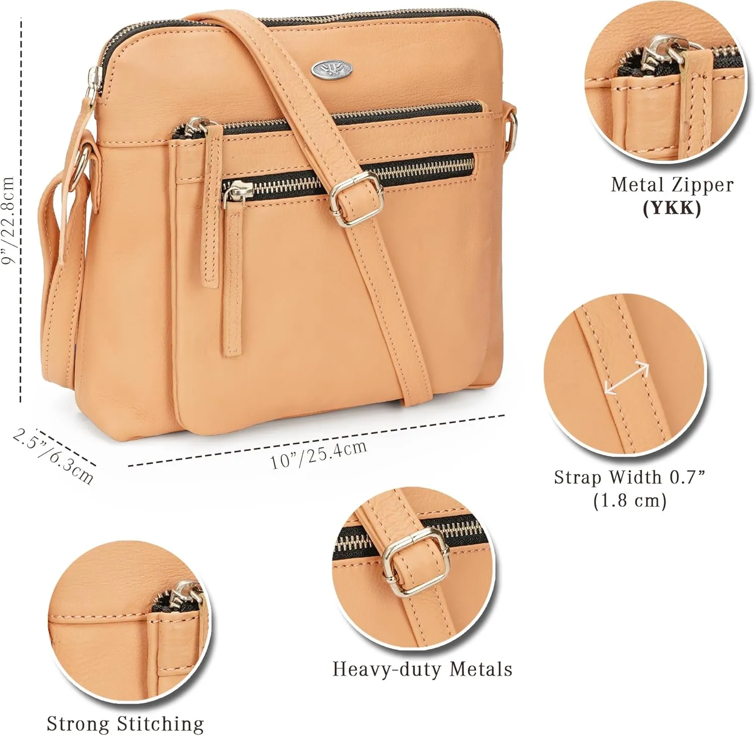Genuine Leather Crossbody Bags for Women, Premium Handmade Leather Purses - Shoulder Handbags, Adjustable Strap