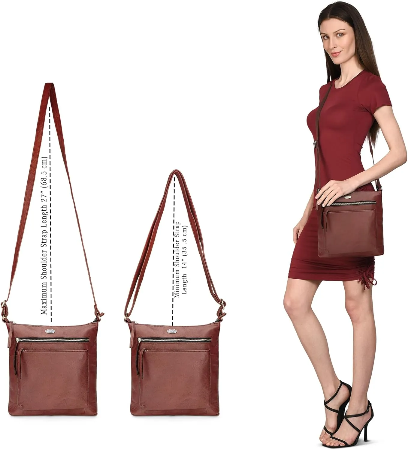 Genuine Leather Crossbody Bags for Women, Premium Handmade Leather Purses - Shoulder Handbags, Adjustable Strap