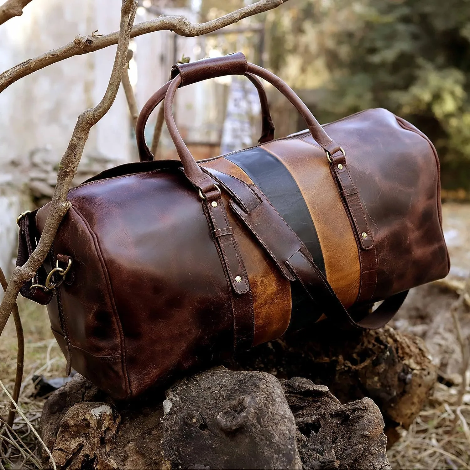 Genuine Leather Duffel Travel Overnight Weekend Leather Bag Sports Gym Duffel Luggage Travel Bag For Men And Women travelling cabin duffle Bags 24 Inch (retro)