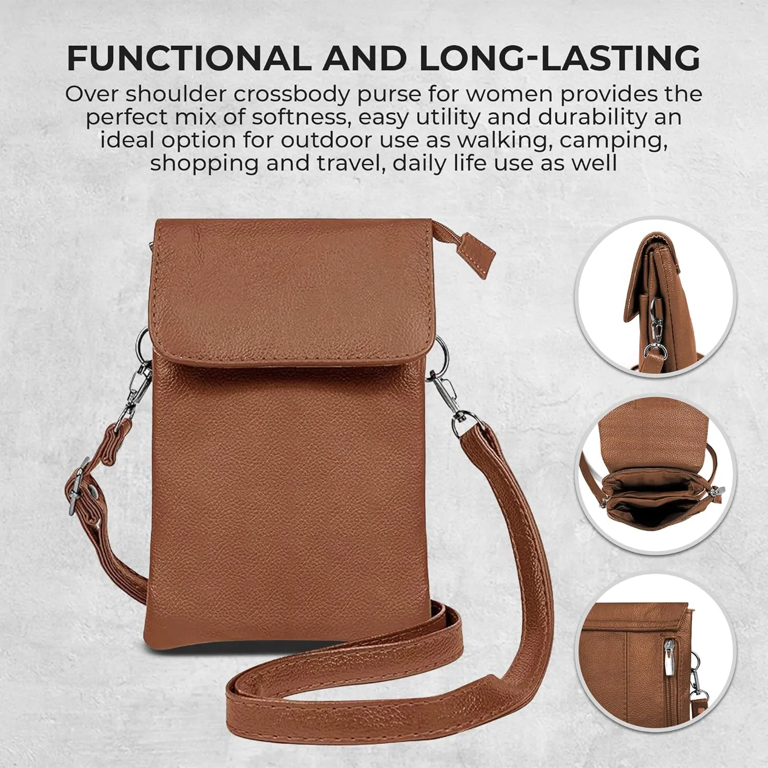 Genuine Leather Small Crossbody Phone Purse for women – Lightweight, Stylish,Durable and Spacious with Adjustable Strap