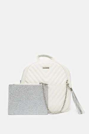 Girls White Embellished Backpack