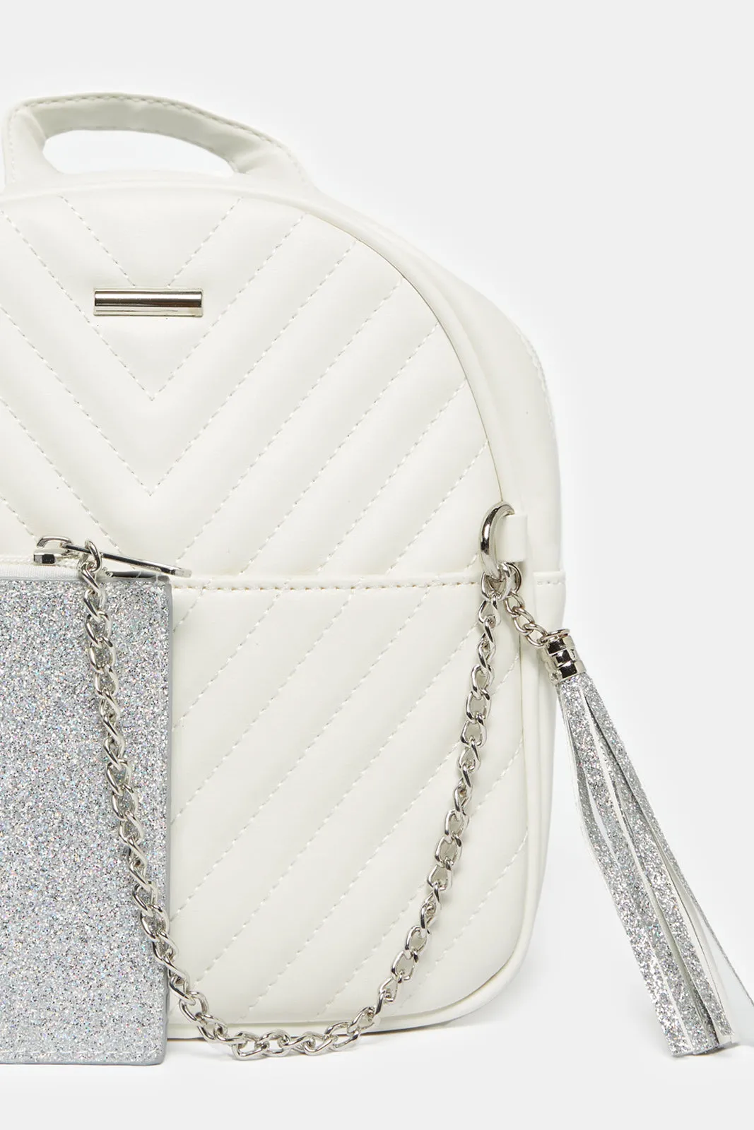 Girls White Embellished Backpack