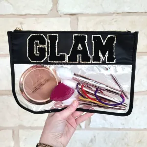 Glam Pouch / Chenille Letter Pouch / Clear Pouch with Patches / Varsity Letter Patches / Personalized Gift / Gold Zipper / Gift for Friend