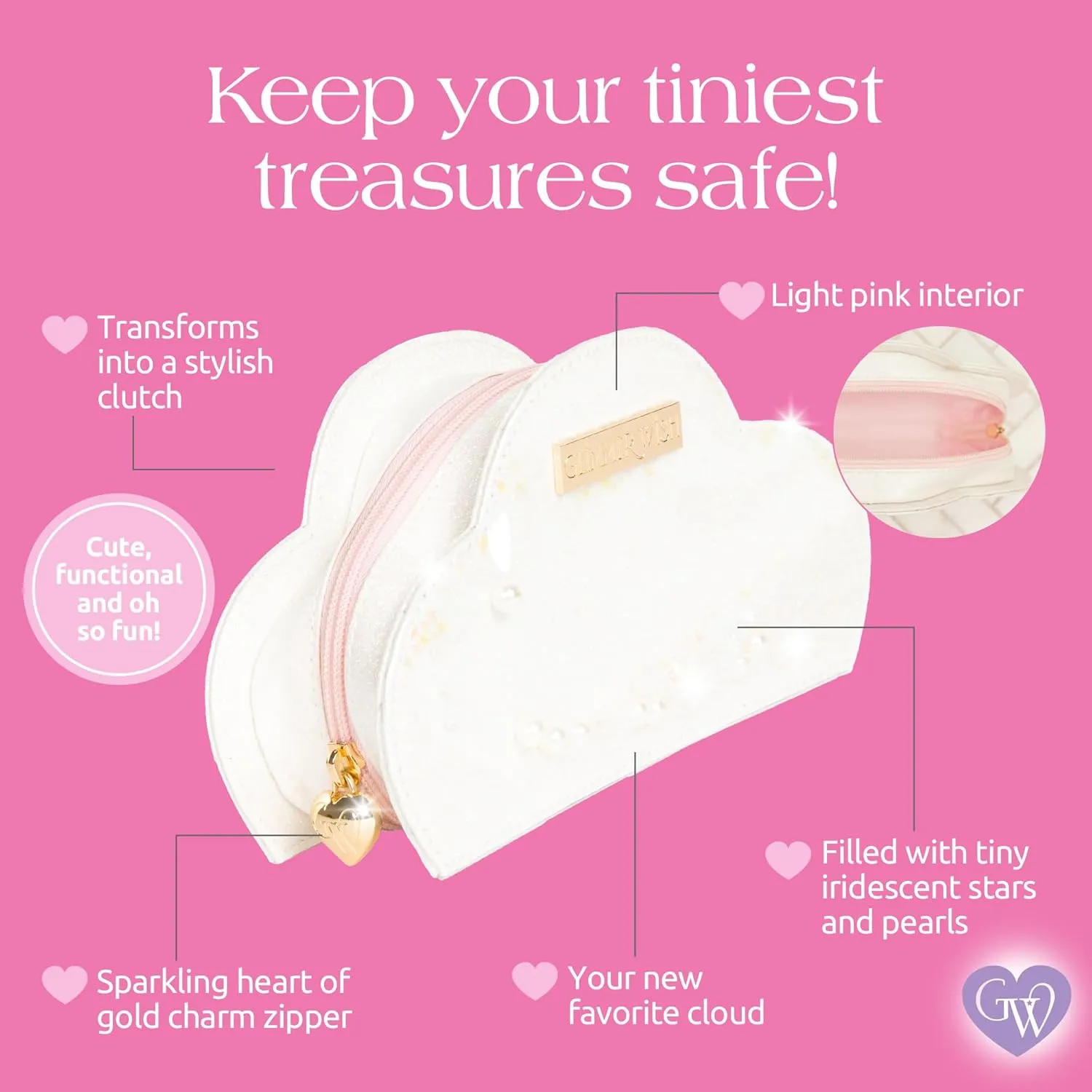 Glimmer Wish Unicorn Cloud Pouch, Trendy Mini Pouch, Clutch, or Coin Purse for your Tiny Treasures, Great Gifts for Teens and Girls, 8.1 x 2.6 x 4.5 in