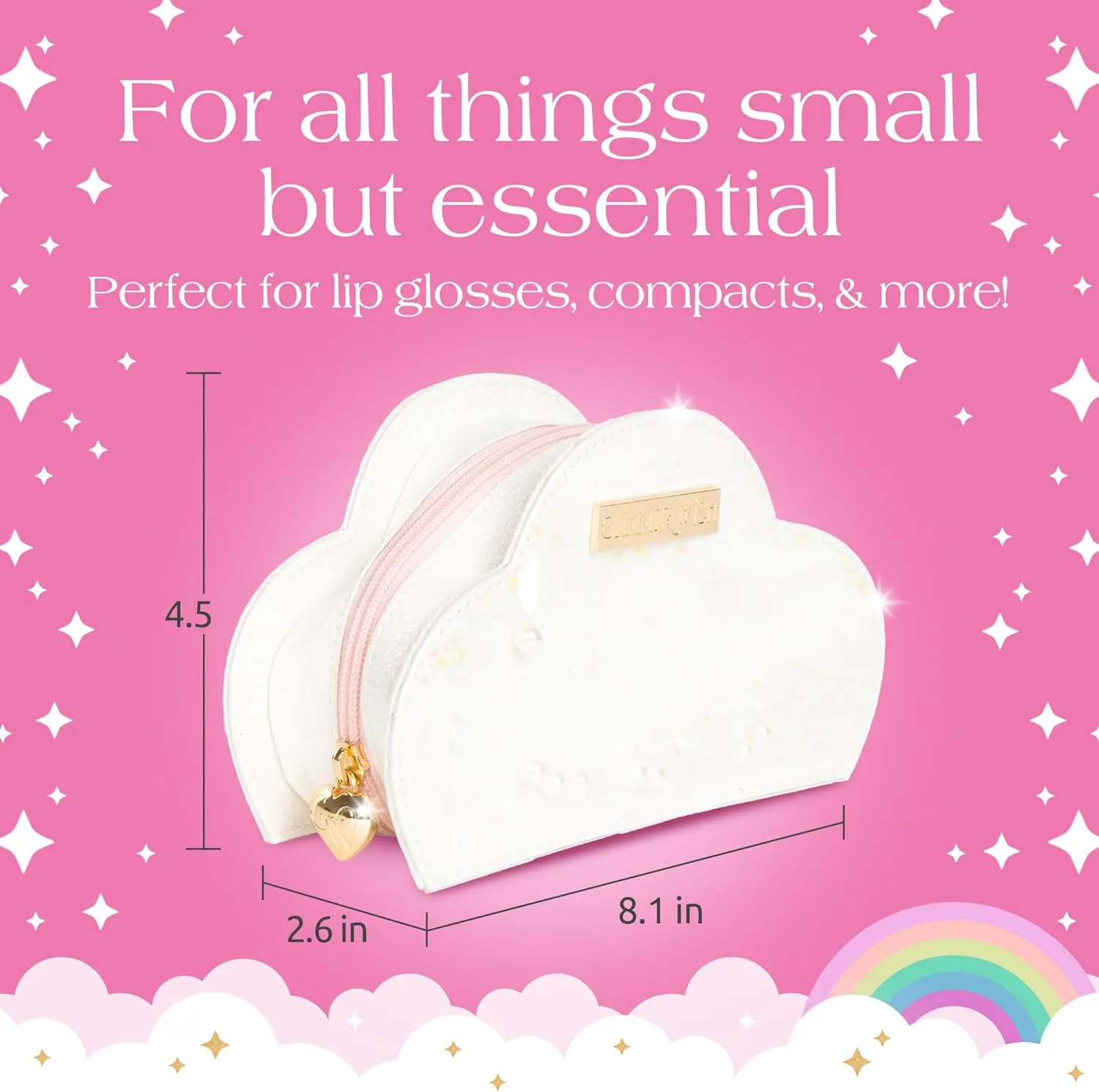 Glimmer Wish Unicorn Cloud Pouch, Trendy Mini Pouch, Clutch, or Coin Purse for your Tiny Treasures, Great Gifts for Teens and Girls, 8.1 x 2.6 x 4.5 in