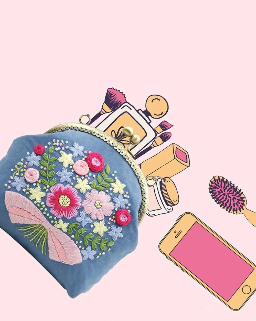 Gogobear Easy Embroidery DIY Bags Purse Wallet Handbag Handmade Embroidered Handbag Crossbody Spring Flowers