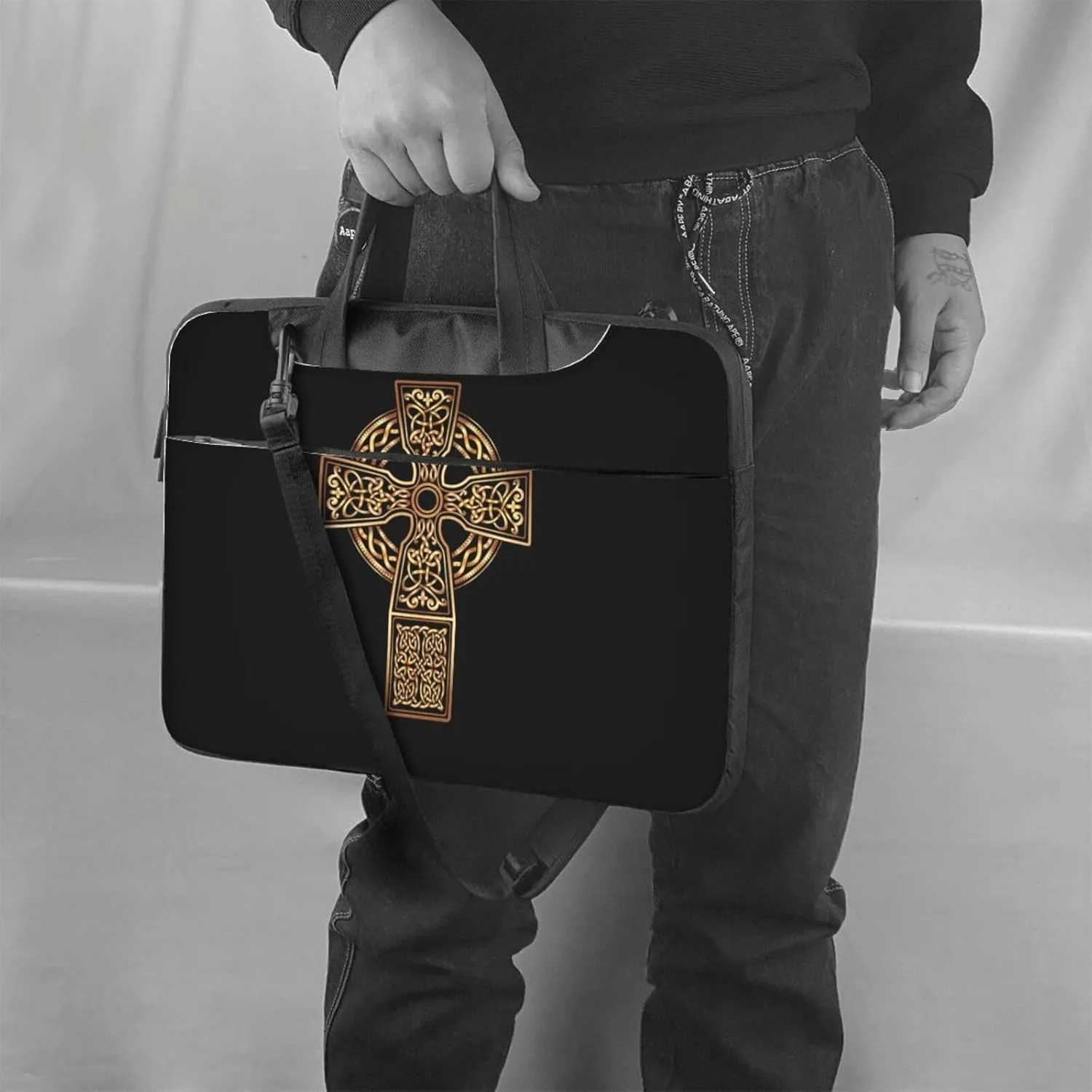 Golden Marble Pattern Texture Laptop Bag Classic Slim Briefcase Messenger Bag, Spacious, Ergonomic