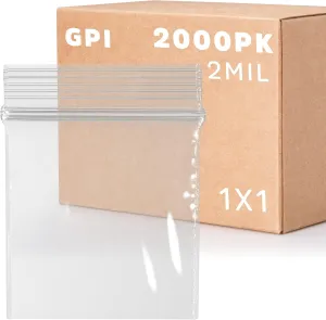 GPI - Pack of 2000-1" X 1" Mini 2 Mil Thick, Clear Plastic Jewelry Zip Bags, Reclosable, Strong & Durable Poly Baggies with Resealable Zip Top Lock for Travel, Storage, Packaging & Shipping.