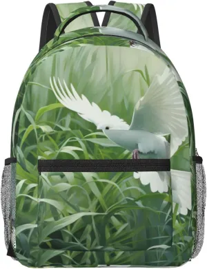 Grass and dove Print Comfortable Laptop Backpackâ€“Personal Item Travel Bag,Travel Backpack Carry On Flight Approved