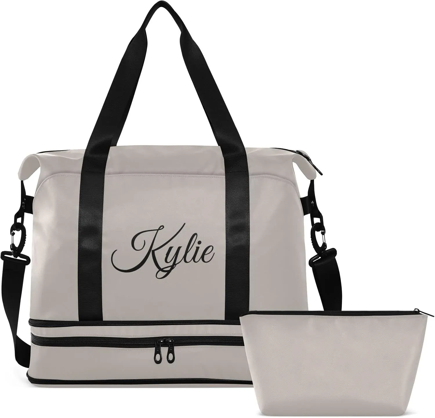 Gray Custom Gym Duffel for Women Men - Personalized With Shoe Compartment, Weekender Carry On for Travel, Yoga, School, Sport - Overnight Bag