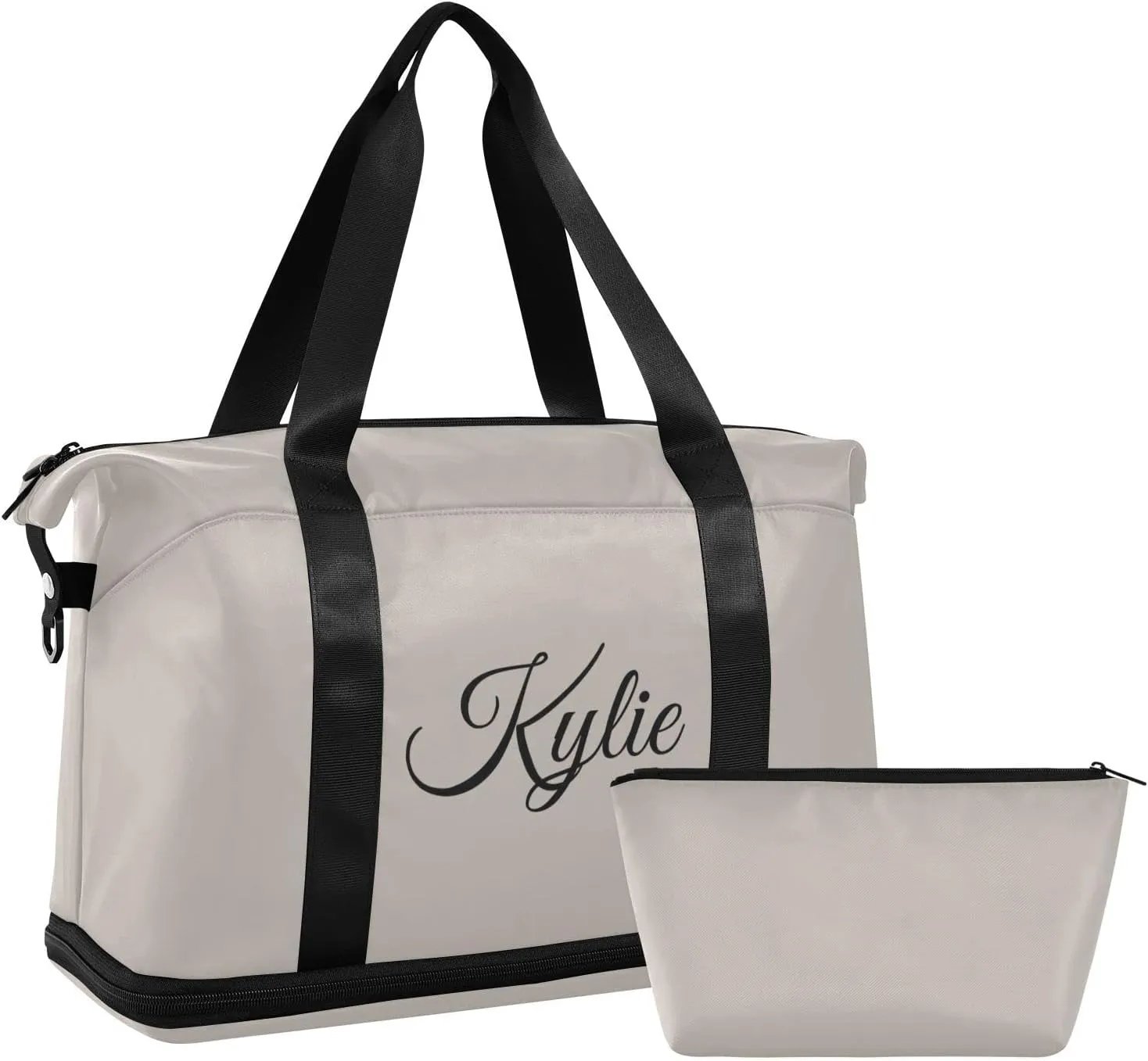 Gray Custom Gym Duffel for Women Men - Personalized With Shoe Compartment, Weekender Carry On for Travel, Yoga, School, Sport - Overnight Bag