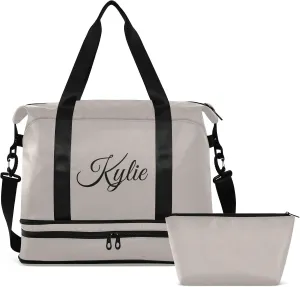 Gray Custom Gym Duffel for Women Men - Personalized With Shoe Compartment, Weekender Carry On for Travel, Yoga, School, Sport - Overnight Bag