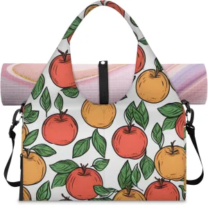 Green Fruit Gym Bag Yoga Mat Tote for Women with Shoes Compartment Lightweight Duffle Travel Carrier Wet Dry Storage Pockets Adjustable Pilates Mats Shoulder Bags for Sport Swim