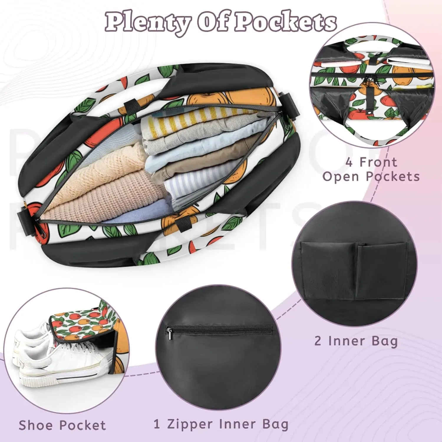 Green Fruit Gym Bag Yoga Mat Tote for Women with Shoes Compartment Lightweight Duffle Travel Carrier Wet Dry Storage Pockets Adjustable Pilates Mats Shoulder Bags for Sport Swim