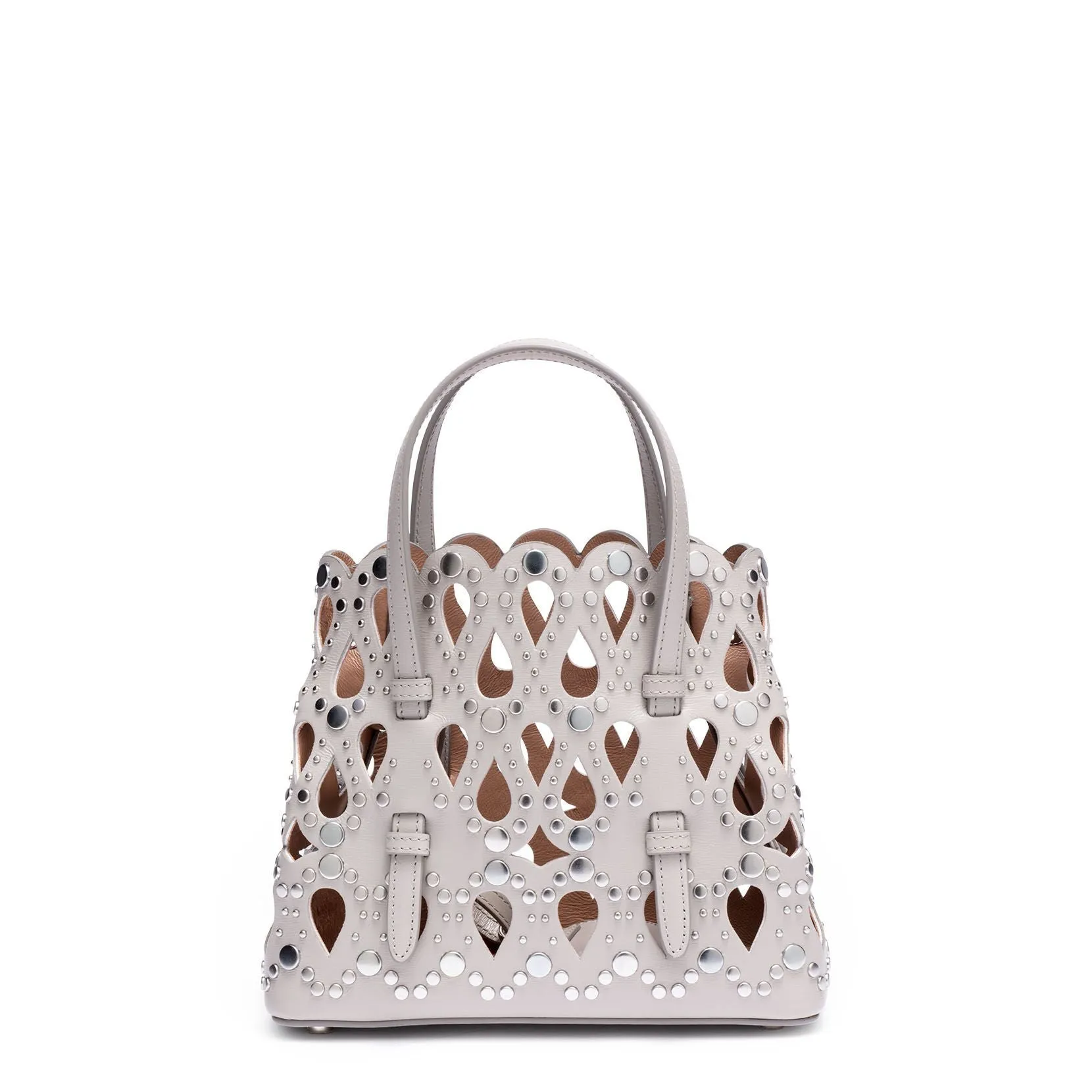 Grey leather studded mini tote