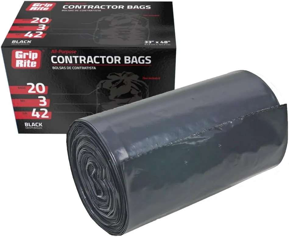 Grip-Rite GRAPCBAG20 All-Purpose Contractor Bags, 42 Gallons 33" x 48", 20 Count