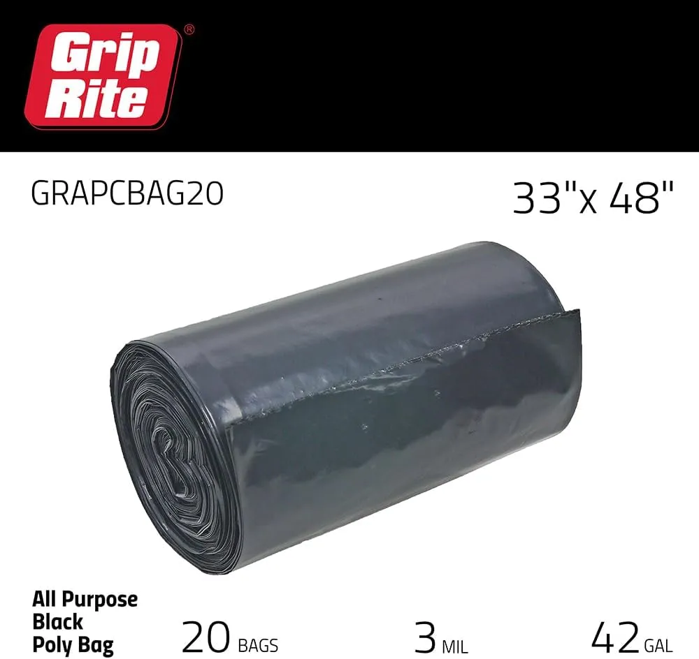 Grip-Rite GRAPCBAG20 All-Purpose Contractor Bags, 42 Gallons 33" x 48", 20 Count