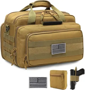 Gun Case Bag Deluxe Medium Size | Tactical 2~4 Pistol Bag Firearm Shooting Case with Lockable Zipper for Shooting Range Outdoor Hunting | US Flag Patch   MOLLE Pouch   Universal Holster Included