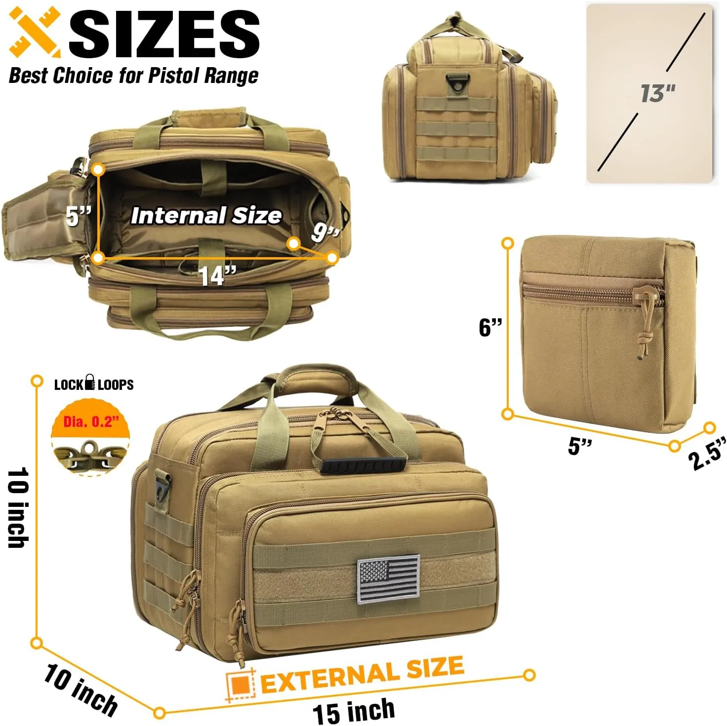 Gun Case Bag Deluxe Medium Size | Tactical 2~4 Pistol Bag Firearm Shooting Case with Lockable Zipper for Shooting Range Outdoor Hunting | US Flag Patch   MOLLE Pouch   Universal Holster Included