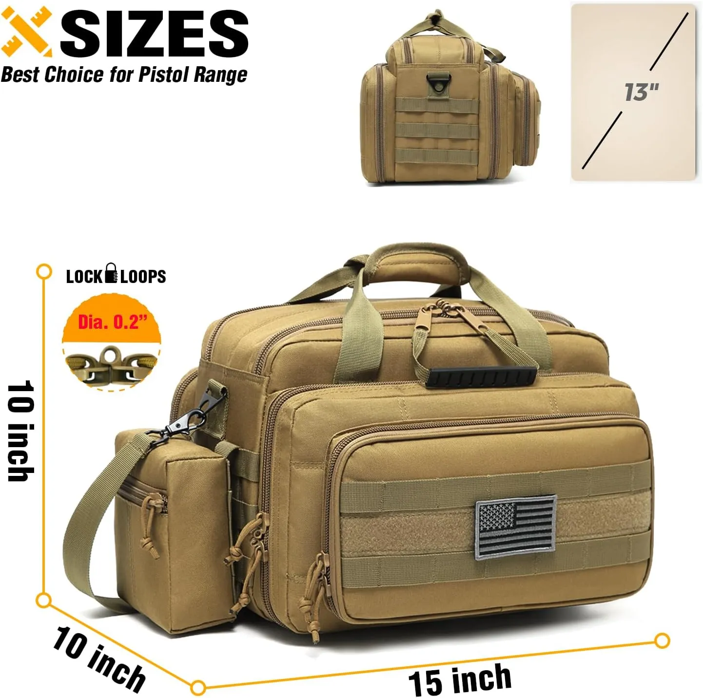 Gun Case Bag Deluxe Medium Size | Tactical 2~4 Pistol Bag Firearm Shooting Case with Lockable Zipper for Shooting Range Outdoor Hunting | US Flag Patch   MOLLE Pouch   Universal Holster Included