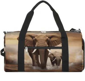 Gym Bag Elephant And Baby Elephant Gym Bag for Women Men Backpack Gym Bag with Shoe Compartment Reusable Gym Bag Mini Gym Bag