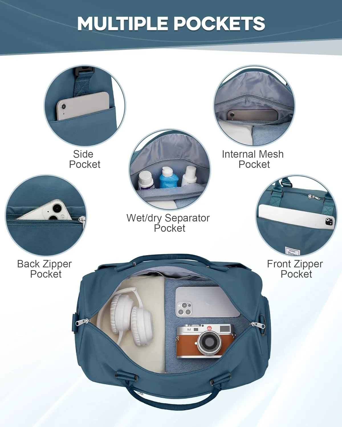 Gym Bag for Women Men Duffle Bags for Travel with Shoe Compartment Shoulder Weekender Overnight Carry on Tote Bags for Airplane Beach Bag Workout Yoga Sport Swimming Peacock Blue