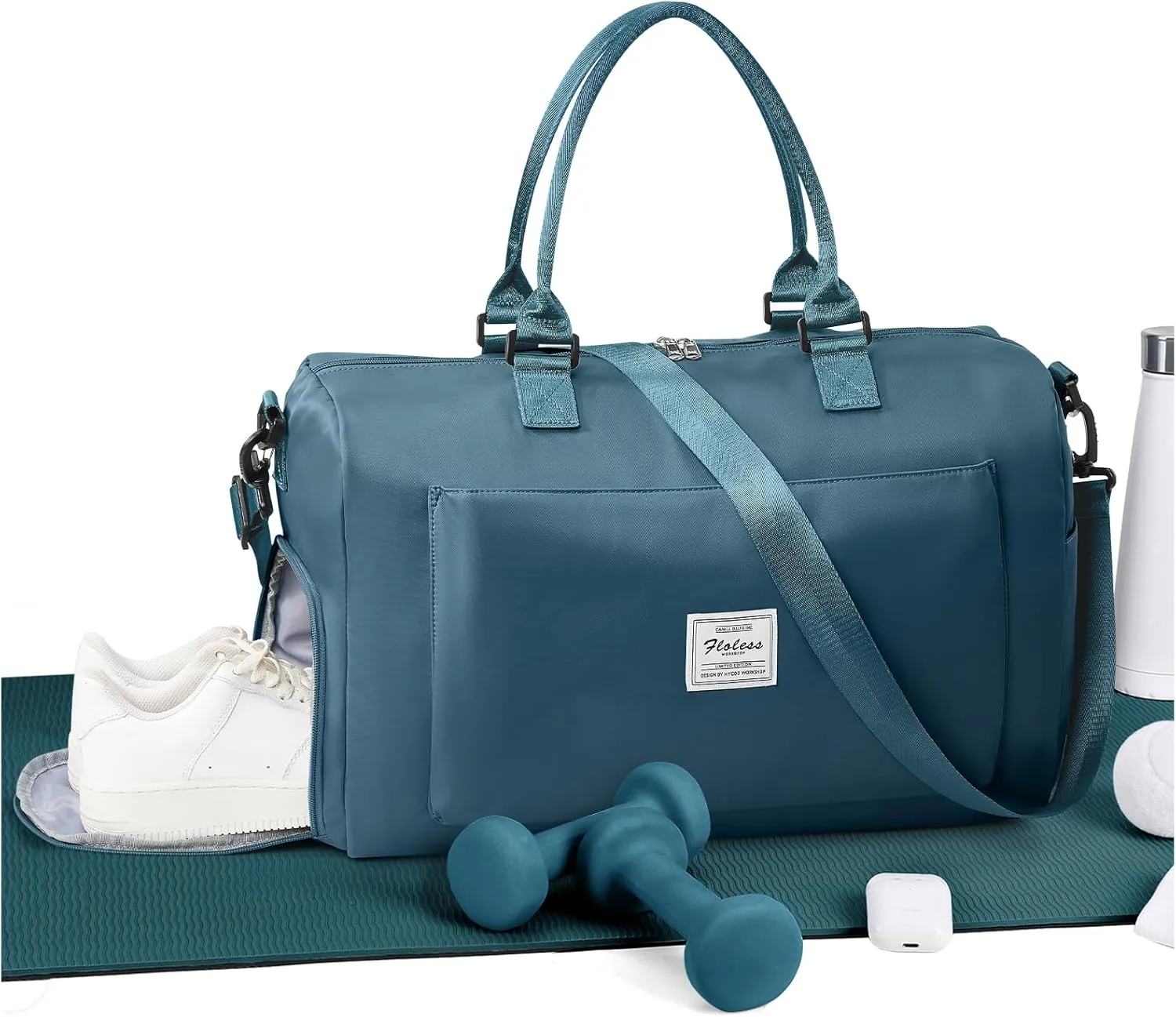 Gym Bag for Women Men Duffle Bags for Travel with Shoe Compartment Shoulder Weekender Overnight Carry on Tote Bags for Airplane Beach Bag Workout Yoga Sport Swimming Peacock Blue