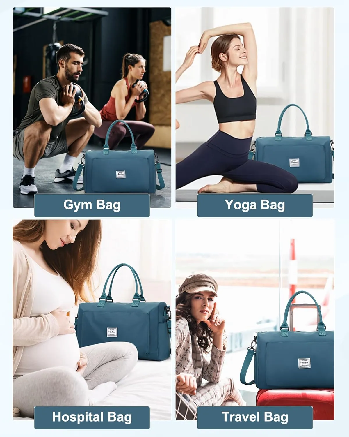 Gym Bag for Women Men Duffle Bags for Travel with Shoe Compartment Shoulder Weekender Overnight Carry on Tote Bags for Airplane Beach Bag Workout Yoga Sport Swimming Peacock Blue