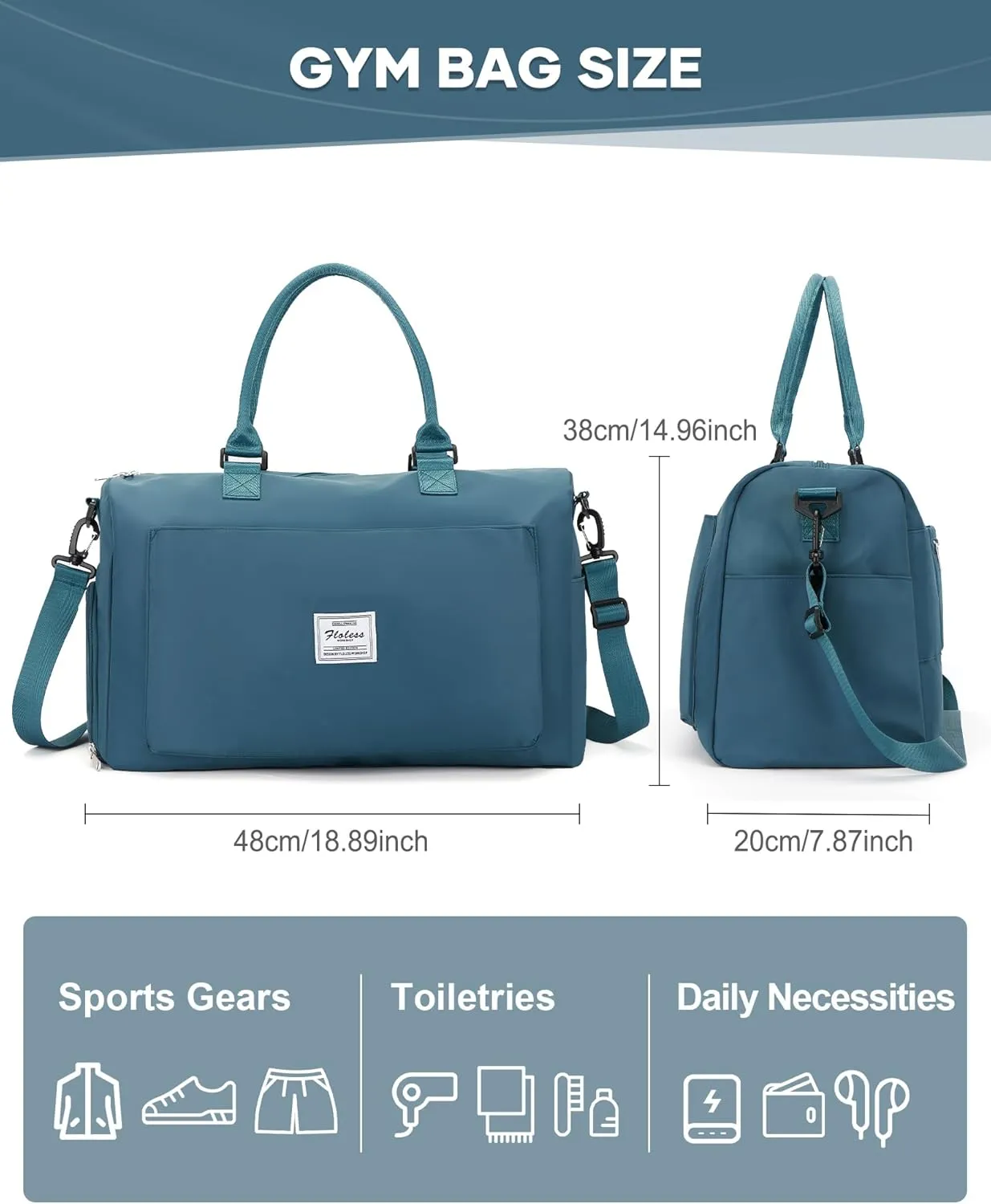 Gym Bag for Women Men Duffle Bags for Travel with Shoe Compartment Shoulder Weekender Overnight Carry on Tote Bags for Airplane Beach Bag Workout Yoga Sport Swimming Peacock Blue