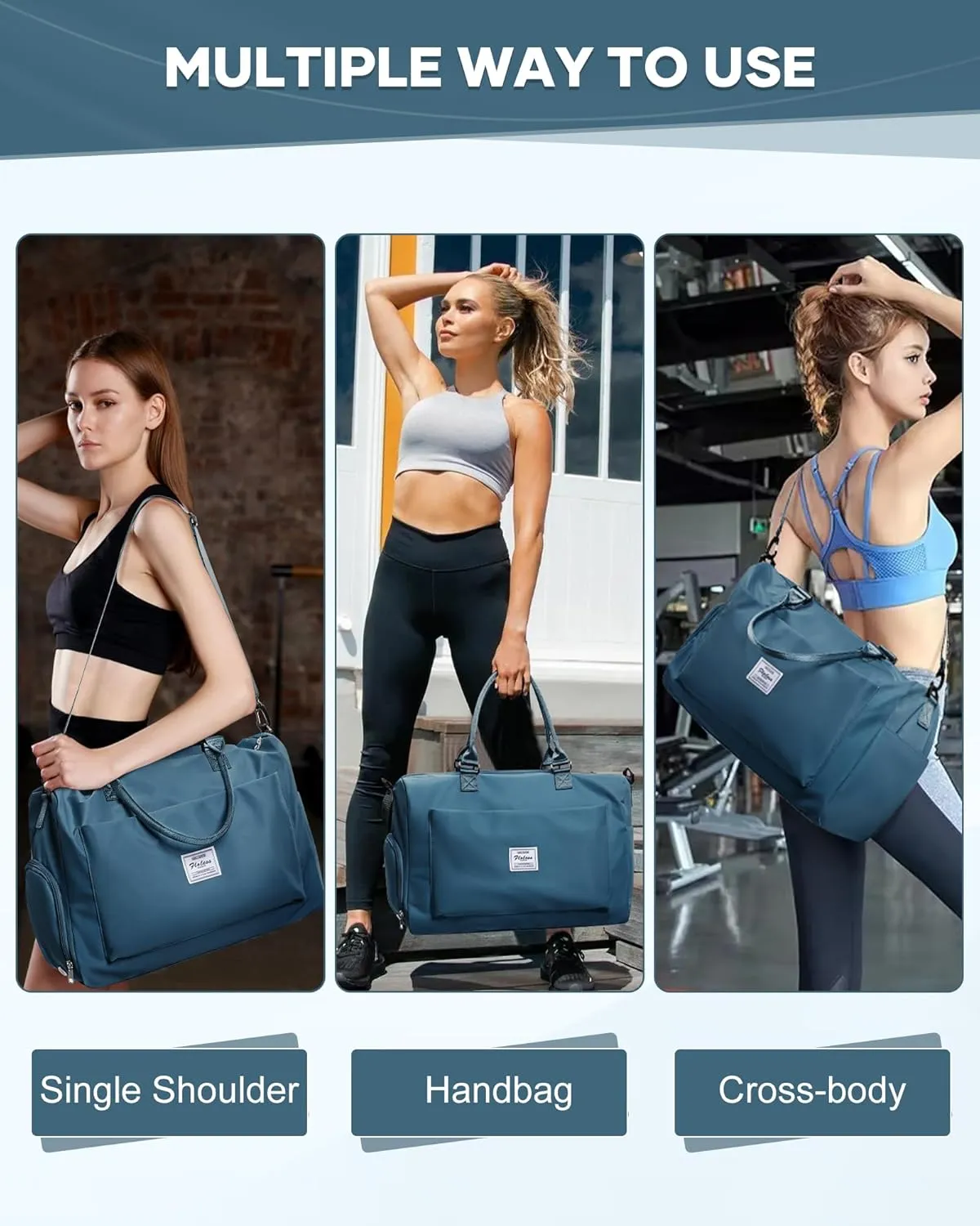 Gym Bag for Women Men Duffle Bags for Travel with Shoe Compartment Shoulder Weekender Overnight Carry on Tote Bags for Airplane Beach Bag Workout Yoga Sport Swimming Peacock Blue