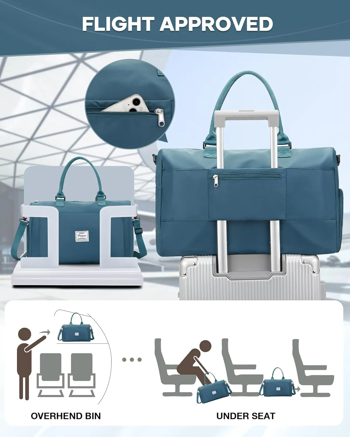 Gym Bag for Women Men Duffle Bags for Travel with Shoe Compartment Shoulder Weekender Overnight Carry on Tote Bags for Airplane Beach Bag Workout Yoga Sport Swimming Peacock Blue