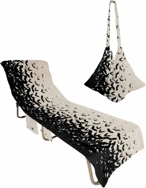 Halloween Group Bats Horror Chaise Lounger Cover with Pockets, Pool Lounge Chair Covers 85"x29", Retro Burlap Textured Microfiber Beach Chair Cover for Outdoor Patio Sunbathing