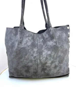 HAMMITT LIMITED EDITION LARGE OLIVER SUEDE PEWTER TOTE BAG