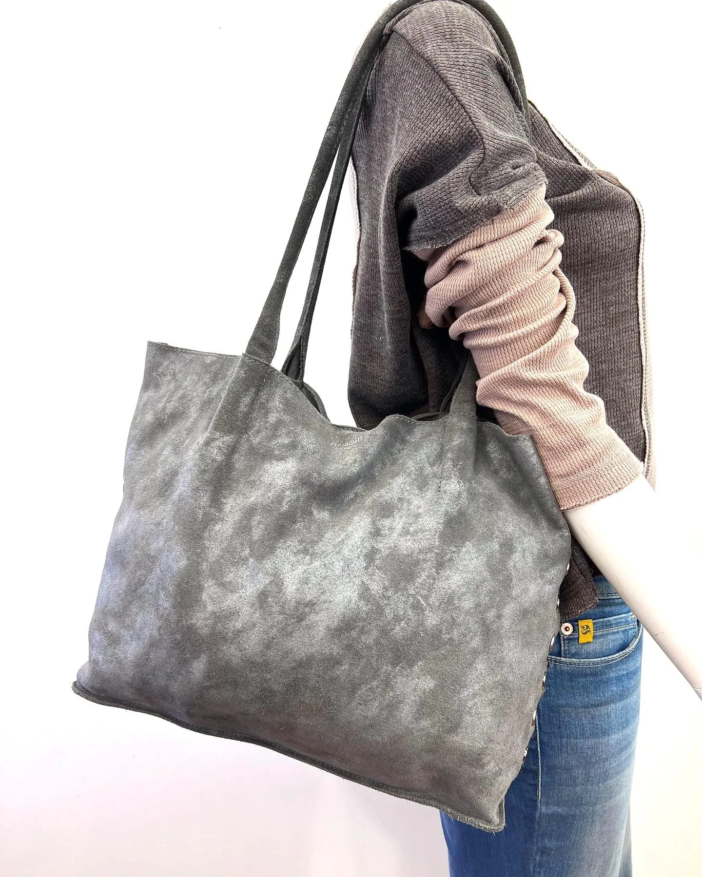 HAMMITT LIMITED EDITION LARGE OLIVER SUEDE PEWTER TOTE BAG