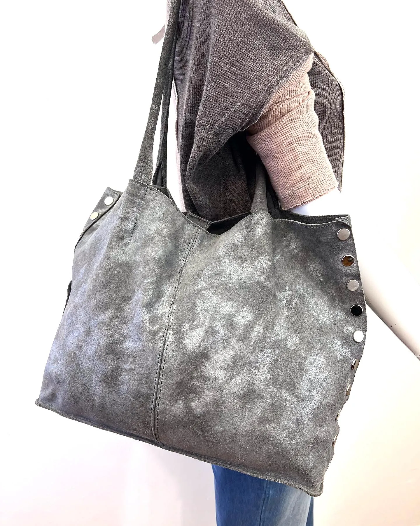 HAMMITT LIMITED EDITION LARGE OLIVER SUEDE PEWTER TOTE BAG