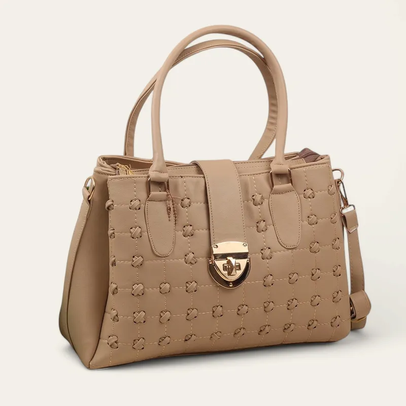 Hand Bag with Cross Hand-Beige