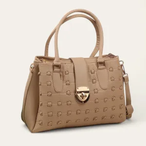Hand Bag with Cross Hand-Beige