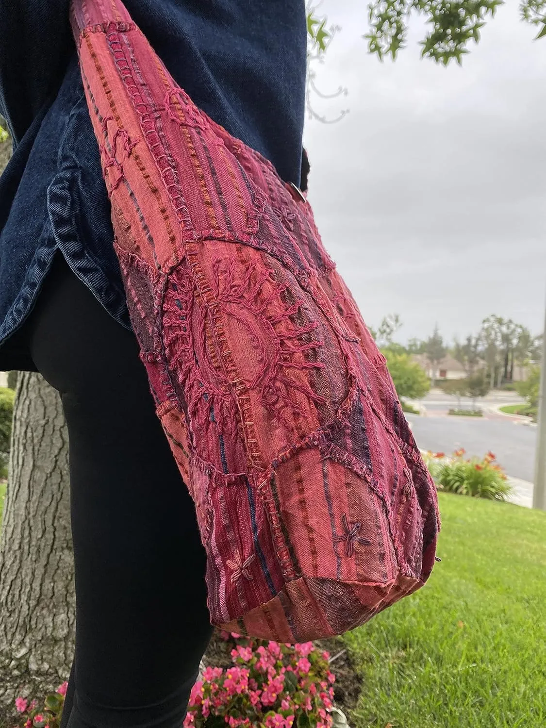 Hand Embroidered Peace and Sunrise Boho Crossbody Hippie Handbag - Unique, Ethical, and Vibrant for the Free-Spirited Soul